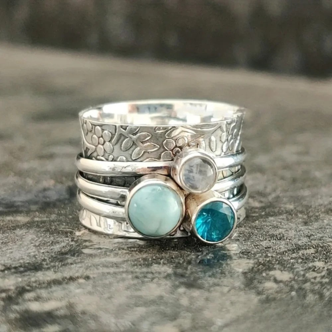 Vintage natuurlijke blauwe stenen ring