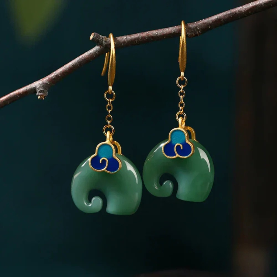 Vintage groene olifant oorbellen