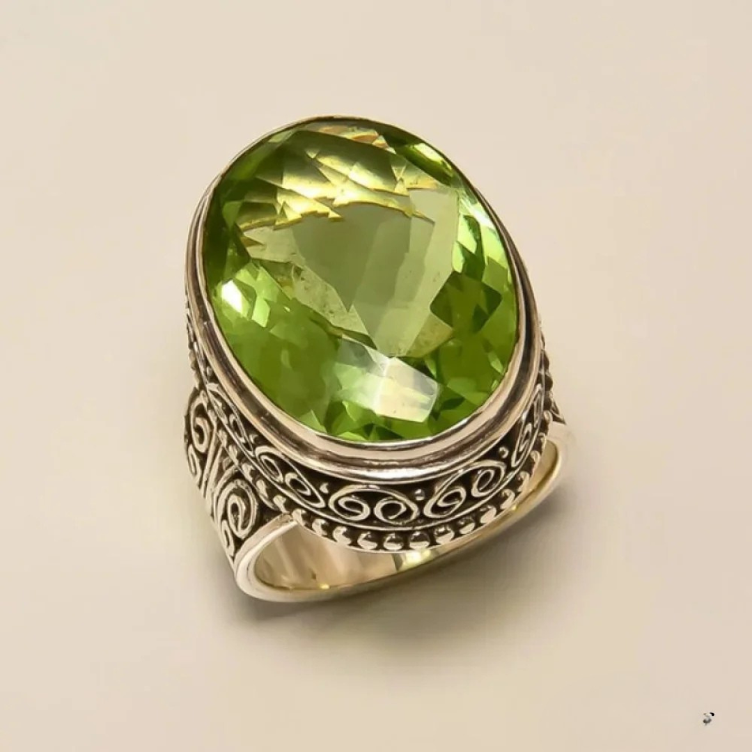 Vintage Olijf Kristallen Ring