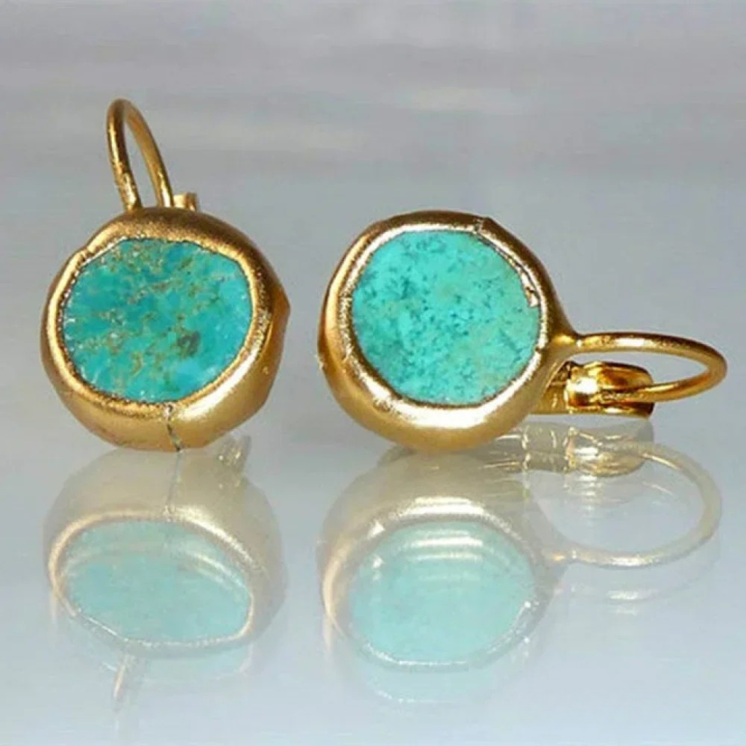 Vintage Turquoise Oorbellen in Goud