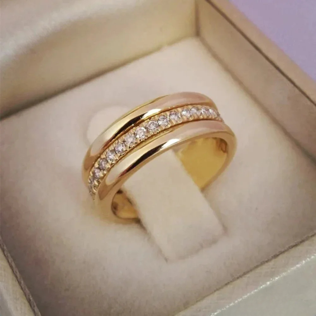 Elegante dubbele zirkonia ingelegde ring