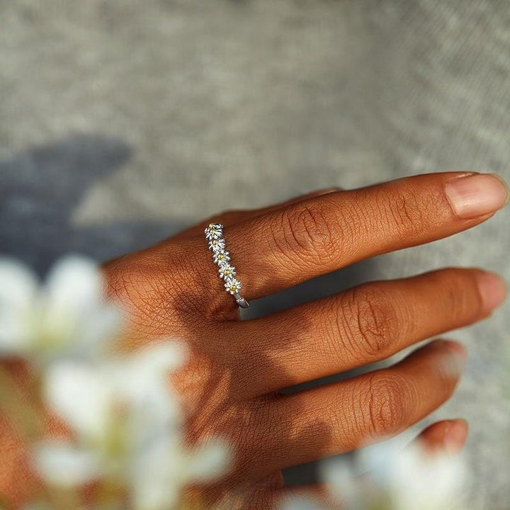 Verstelbare Zilveren Daisy Ring Hand-Emaille
