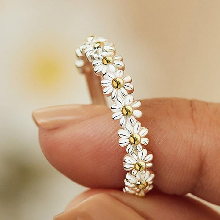 Verstelbare Zilveren Daisy Ring Hand-Emaille