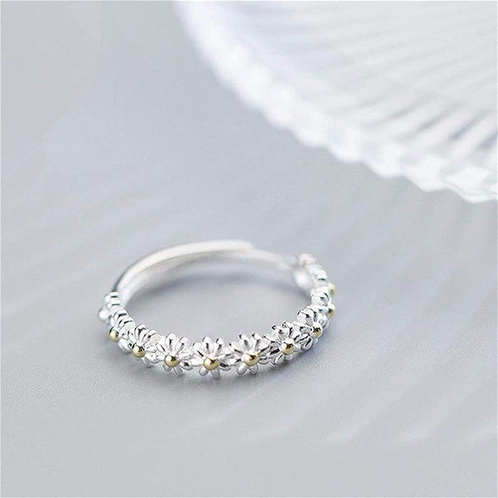 Verstelbare Zilveren Daisy Ring Hand-Emaille