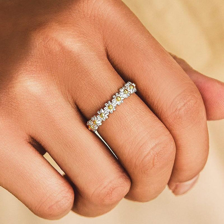 Verstelbare Zilveren Daisy Ring Hand-Emaille
