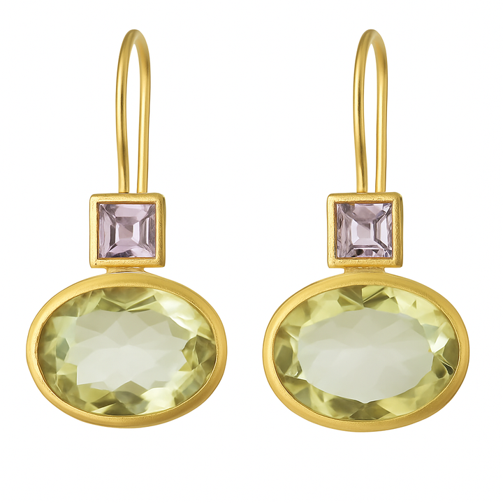 Vintage groen kristal gouden oorbellen