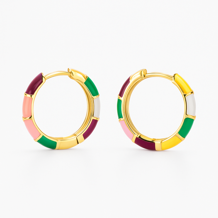 Elegante Oorbellen met Veelkleurig Emaille in Goud