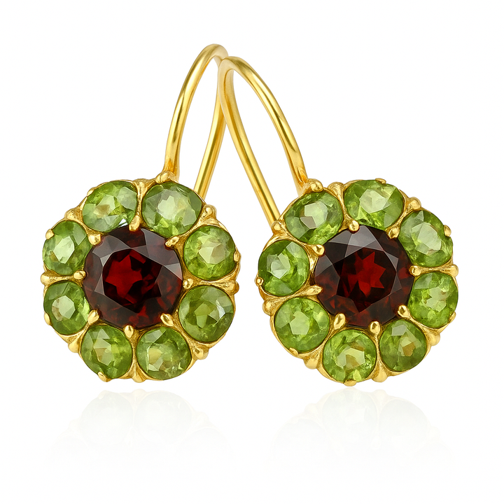 Vintage Afgeronde Groen & Rood Kristallen Oorbellen