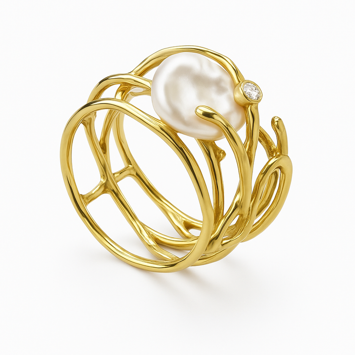 Vintage dunne gouden ring met parel