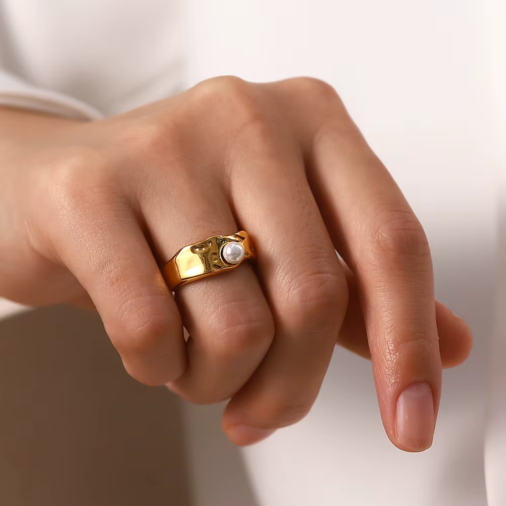 Vintage Natuurlijke Gouden Parelring