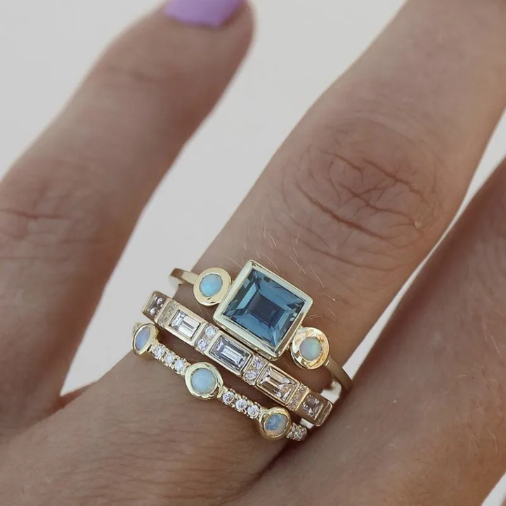 Vintage blauw kristallen ring set